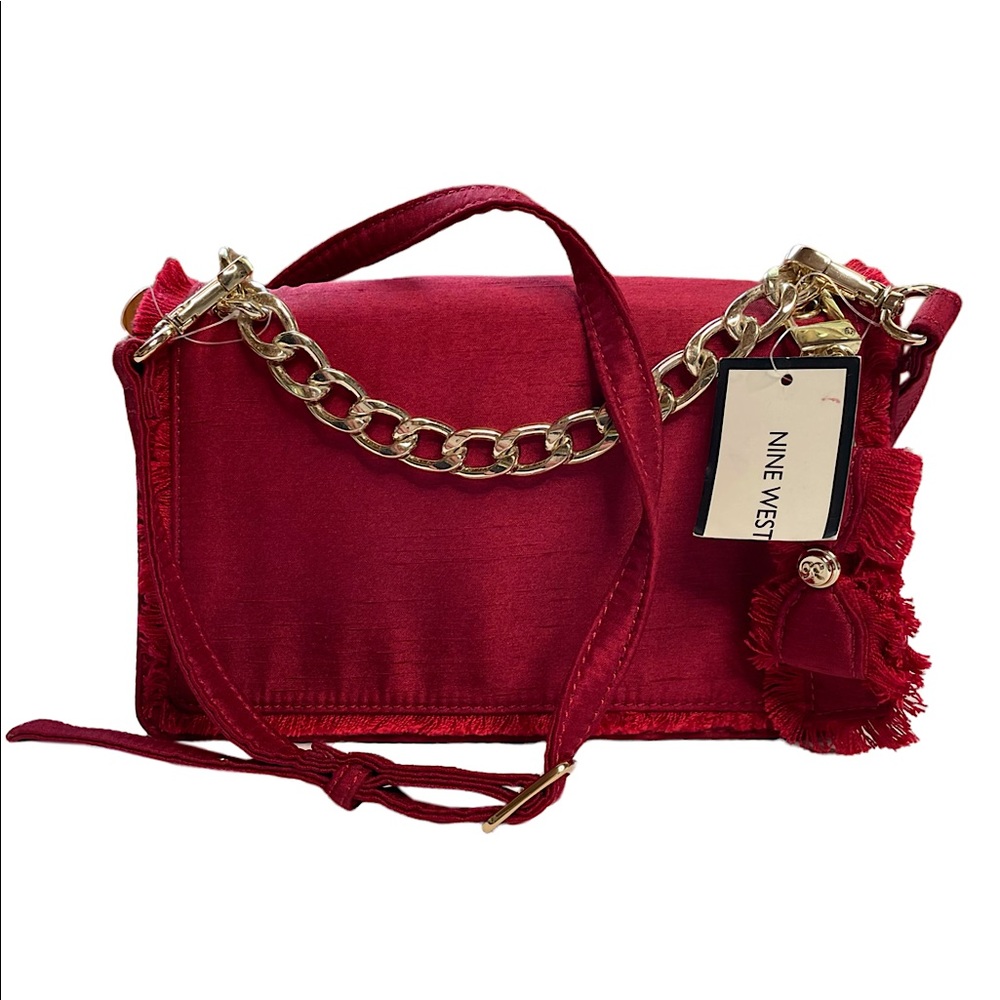 NWT Women’s Nine West Clutch Collection Crimson Red Crossbody Bag Purse w/ Bow